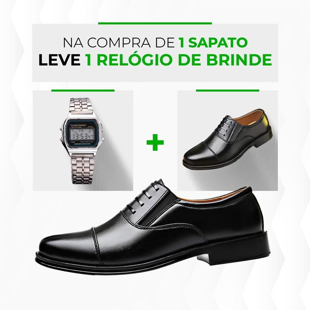 Sapato Masculino de Couro Genuíno Gentlemen’s + Relógio | Frete Grátis Até 23:59