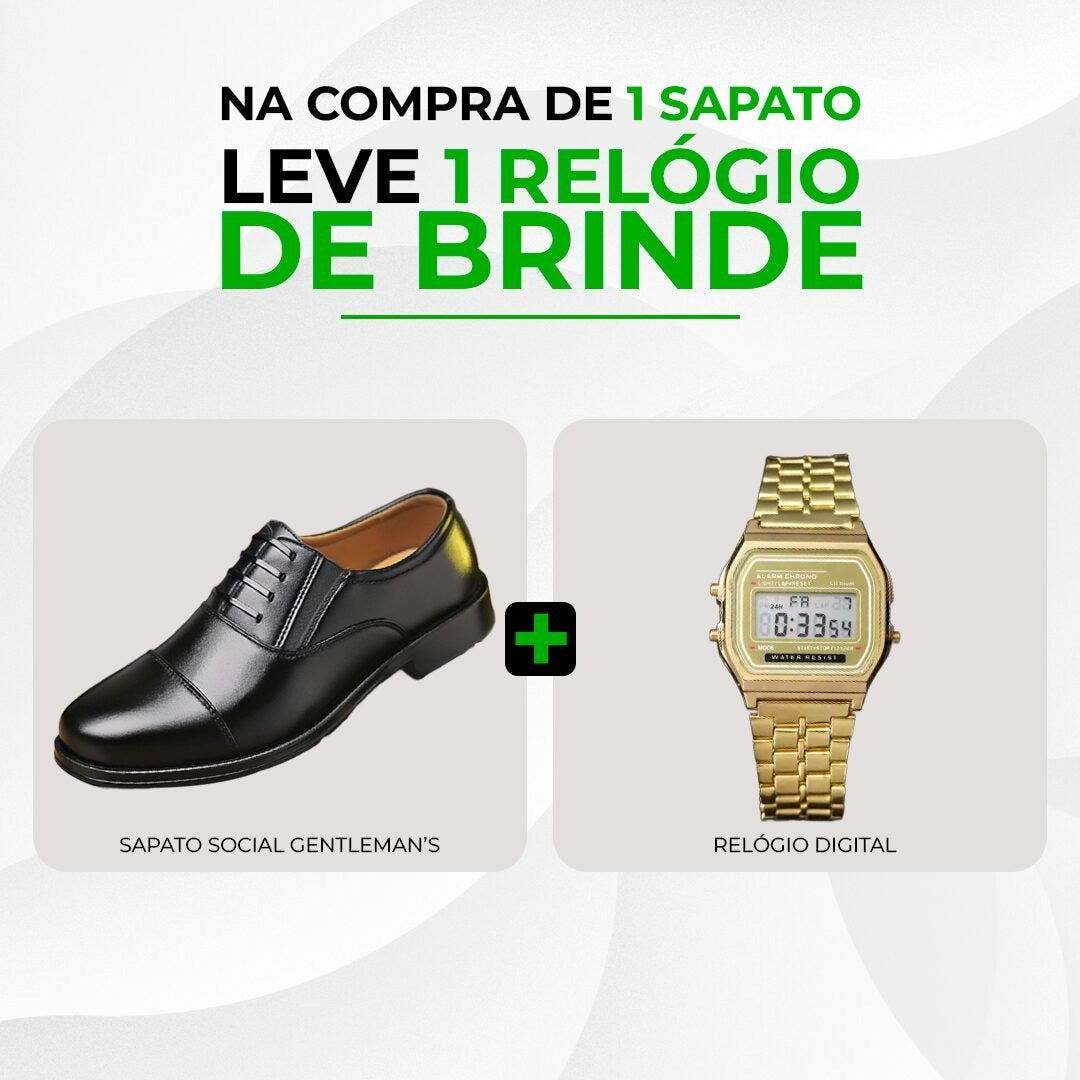 Sapato Masculino de Couro Genuíno Gentlemen’s + Relógio | Frete Grátis Até 23:59